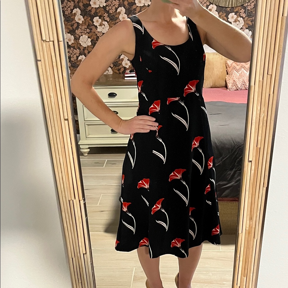 Ann Taylor Black Dress with Red Floral Design